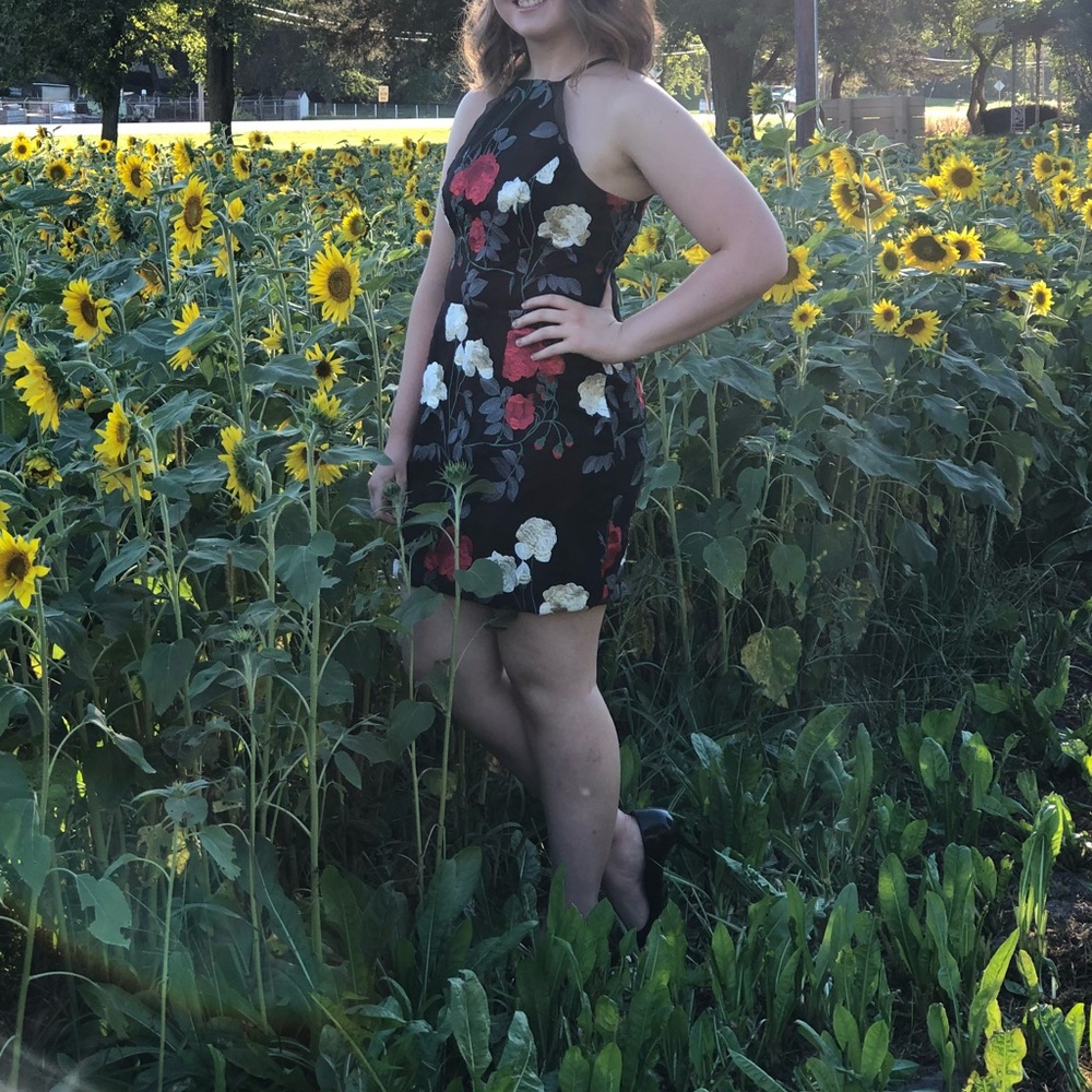 Size 12 Chi Chi London Black Dress with Floral Embroidery